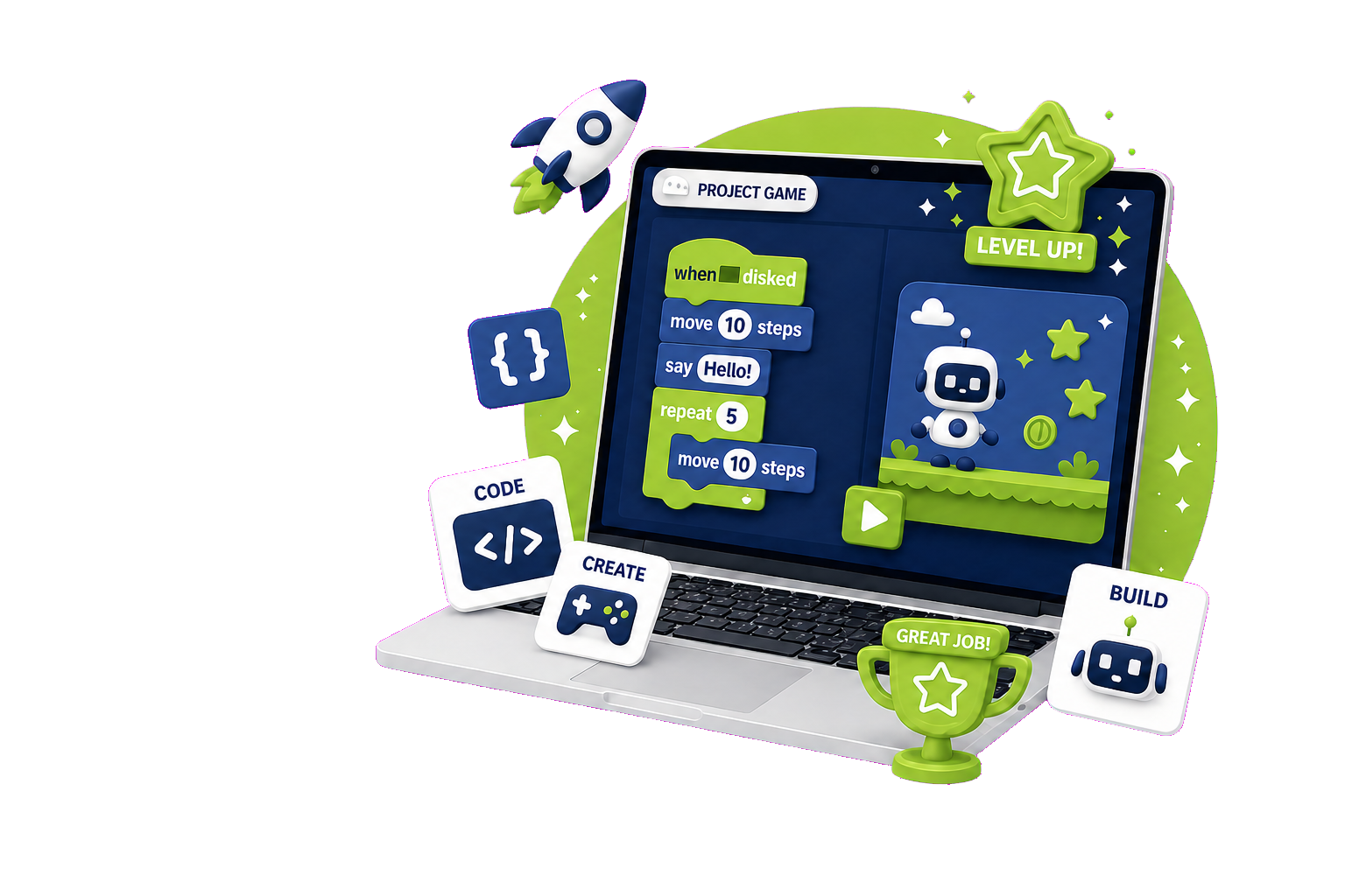Ilustrasi project game coding Clevio